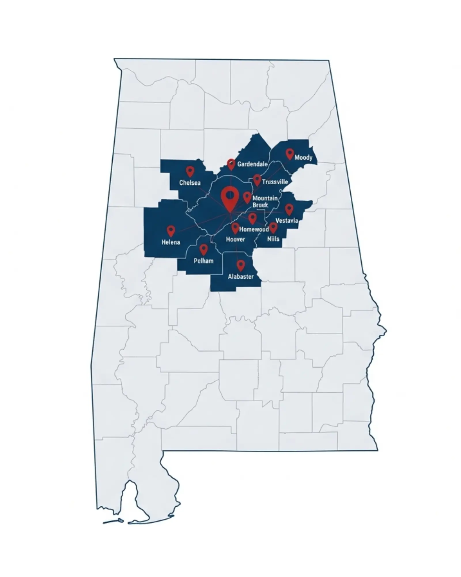 Joshua Consultants Service Area Map - Birmingham and Central Alabama