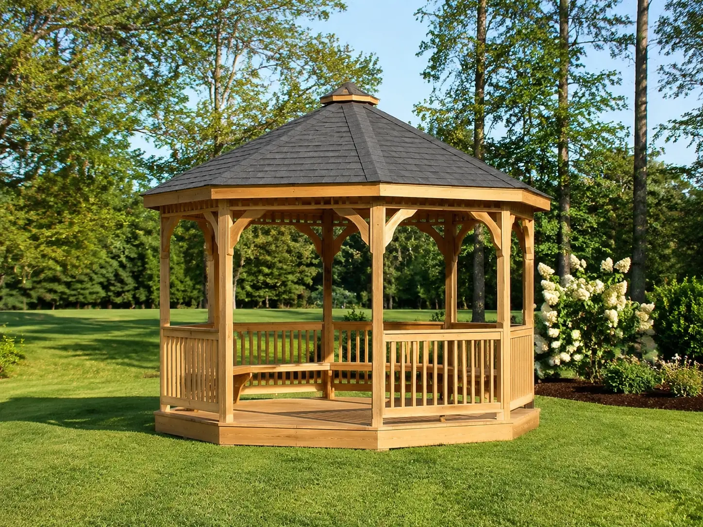 Wooden backyard gazebo available through Simply Sheds of Prattville