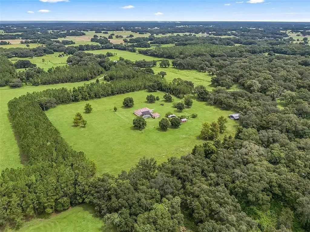 Aerial view of Barcelona R Ranch and the surrounding countryside in Webster, Florida