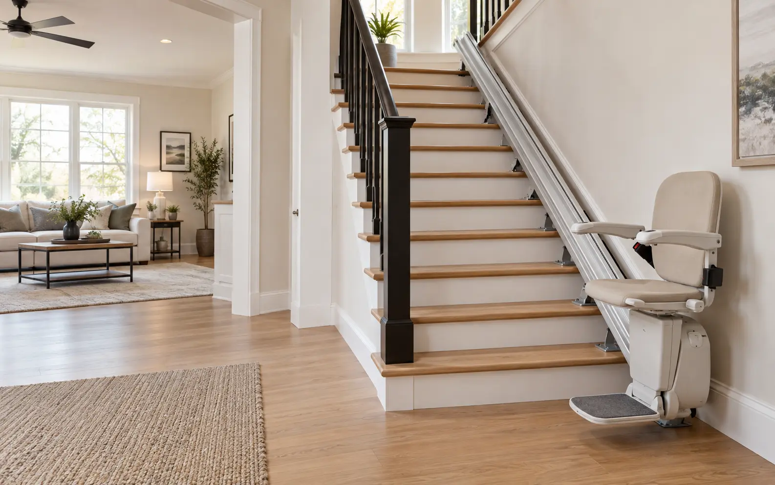Straight stairlift installed in a comfortable Alabama home