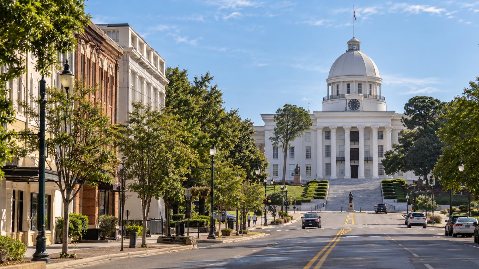 Alabama State Capitol viewed from Dexter Avenue in Montgomery, Alabama