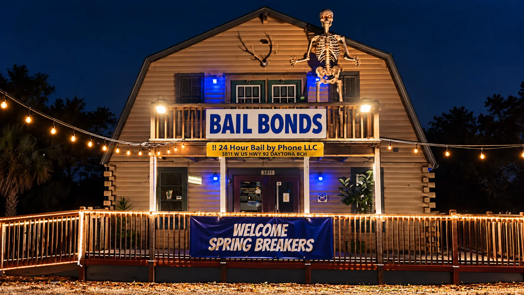 !!24 Hour Bail By Phone office in Daytona Beach at night