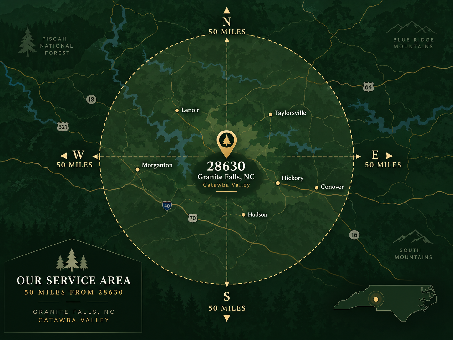 Amplified Tree Service 50-mile service radius from ZIP 28630