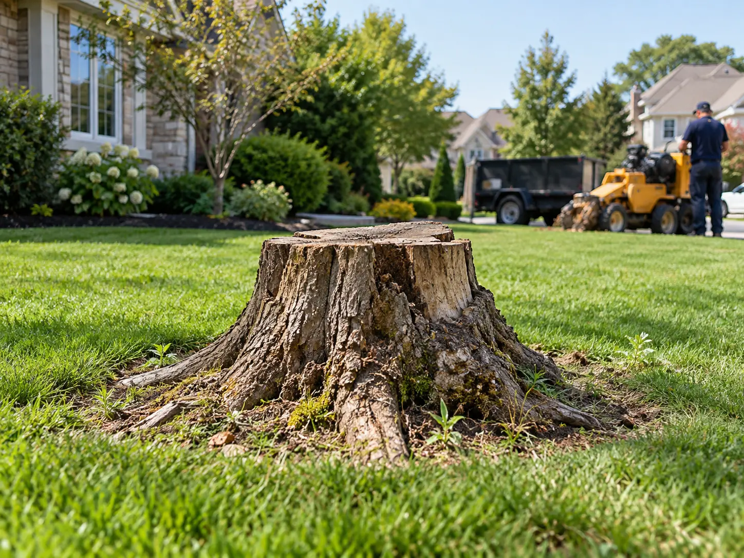 Old stump in residential yard