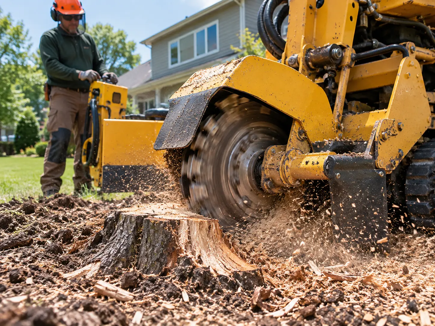 Professional stump grinder in action