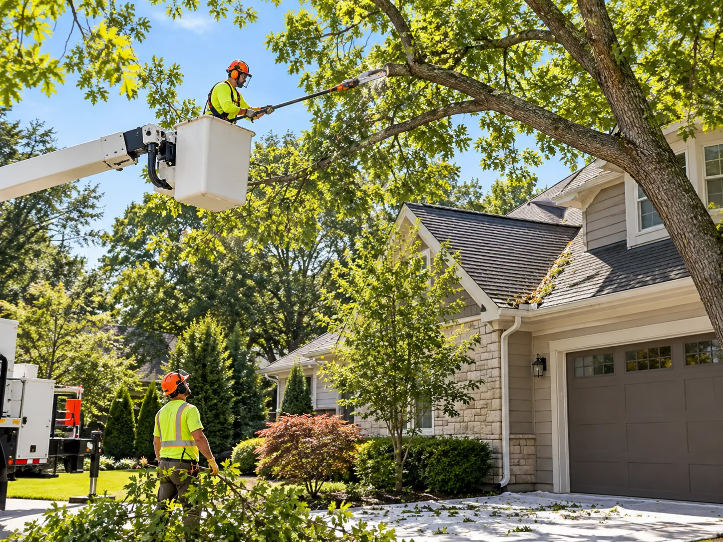 Tree branch clearance near a house