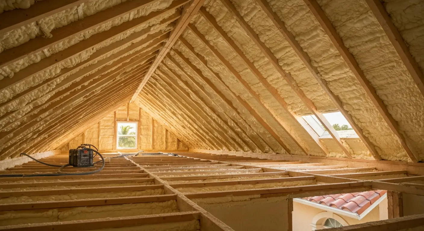 Spray foam attic insulation application