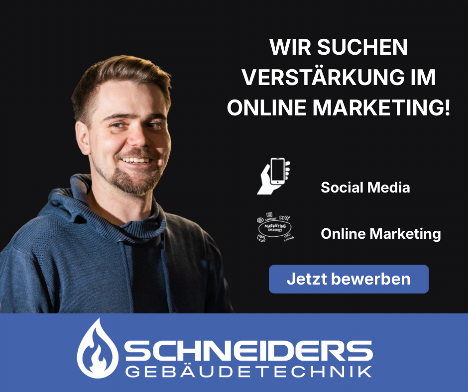 Online Marketing Manager in a sanitary and heating craft company office, smiling and working with marketing materials, representative and approachable