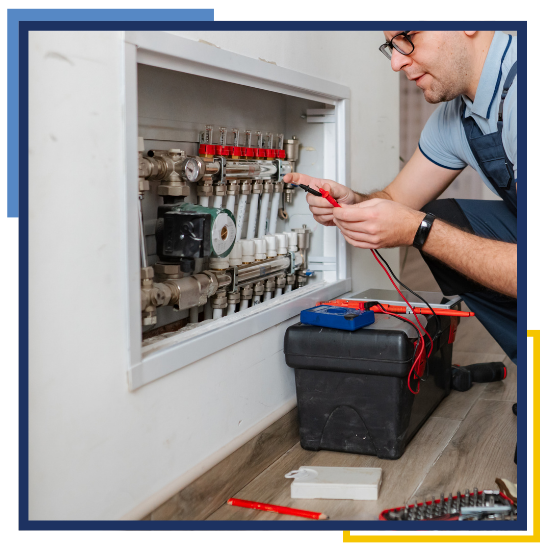 Technician checking a home system for HVAC services in Conroe, TX 