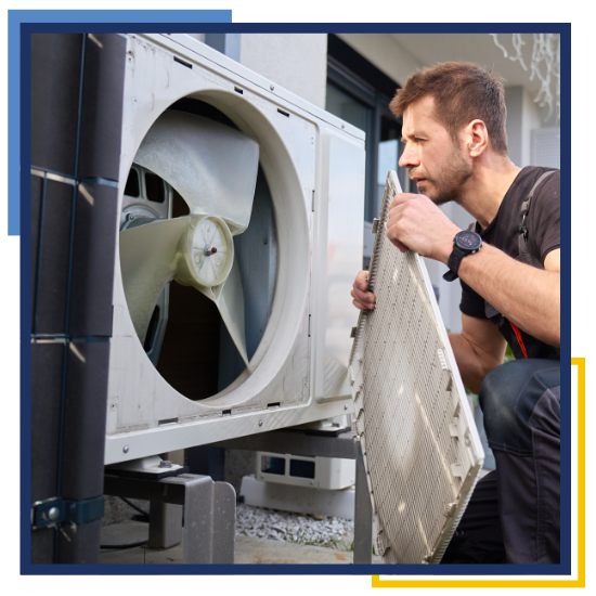 Technician checking a home HVAC system during a repair visit in Conroe, TX 