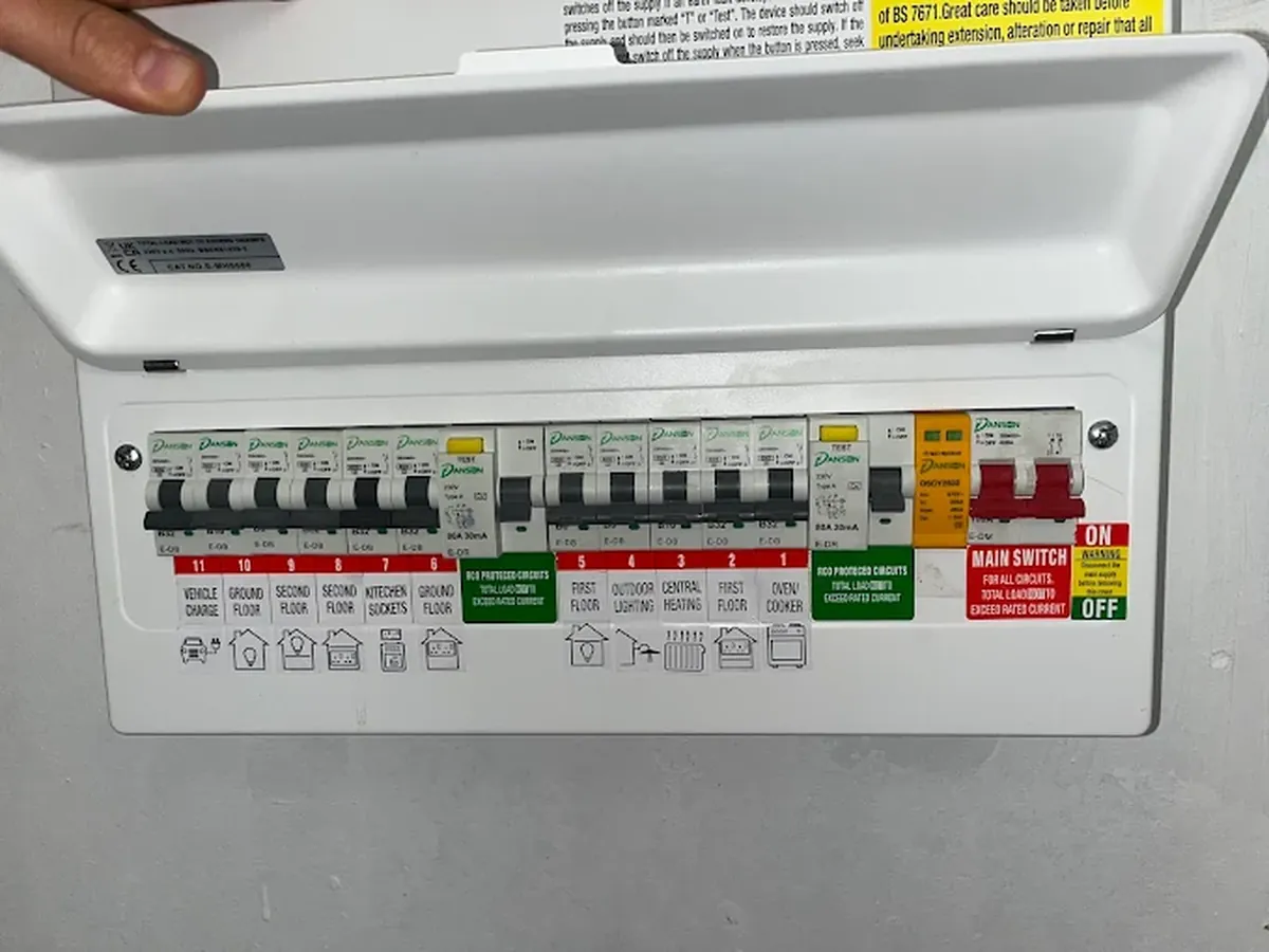 New consumer unit with labelled circuit breakers in Manchester