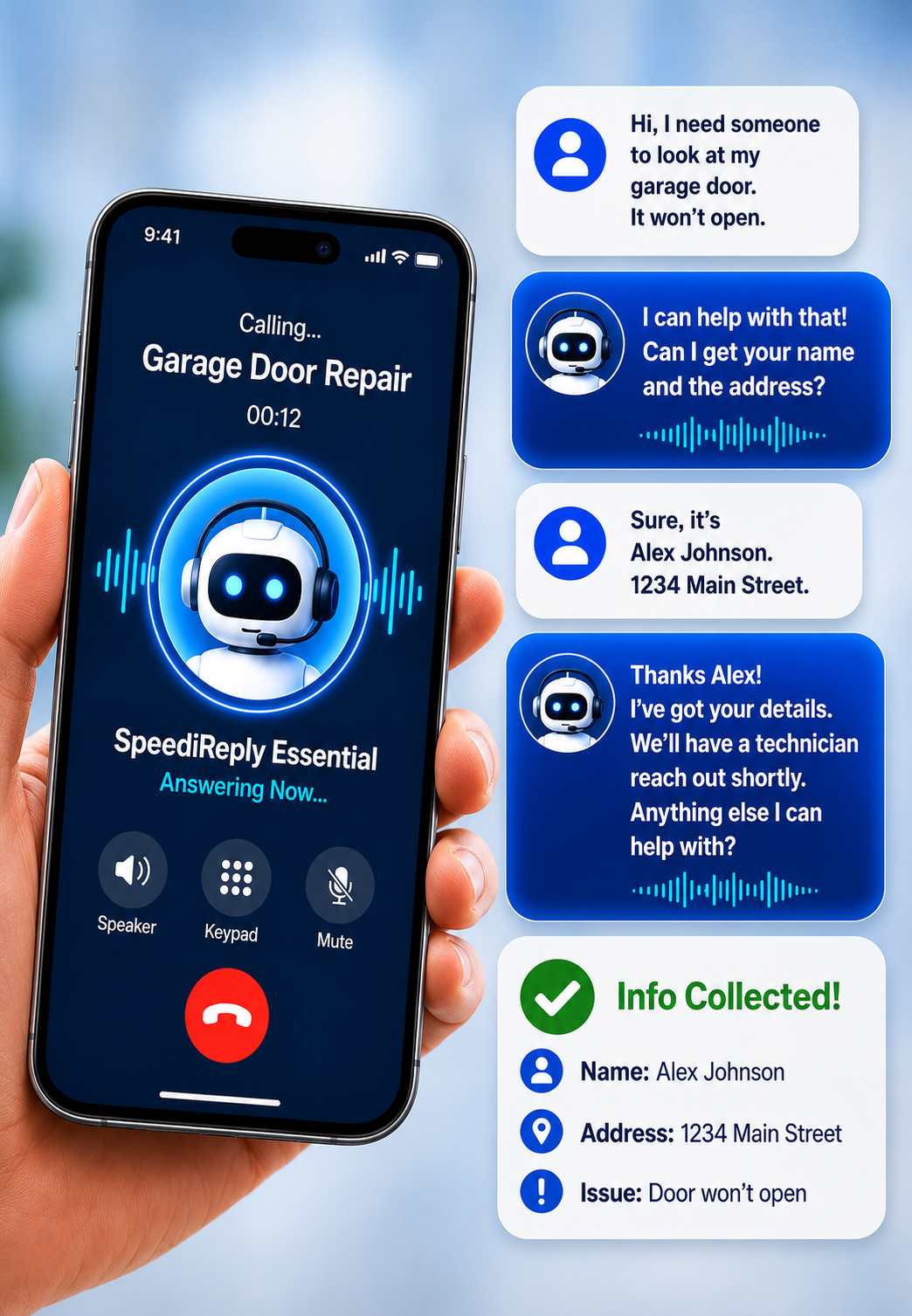 SpeediReply Essential handling a caller