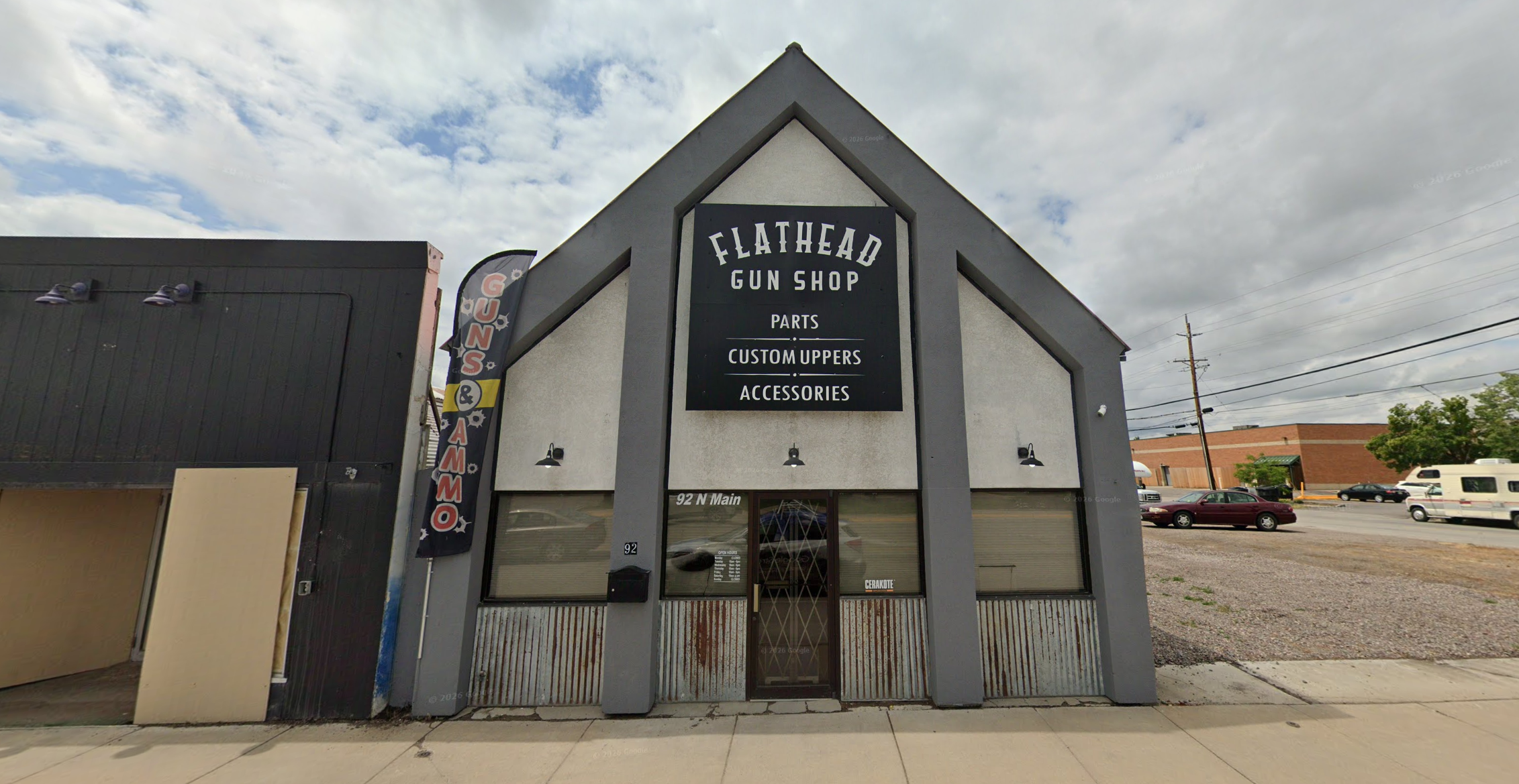 Downtown Kalispell storefront of Flathead Gun Shop
