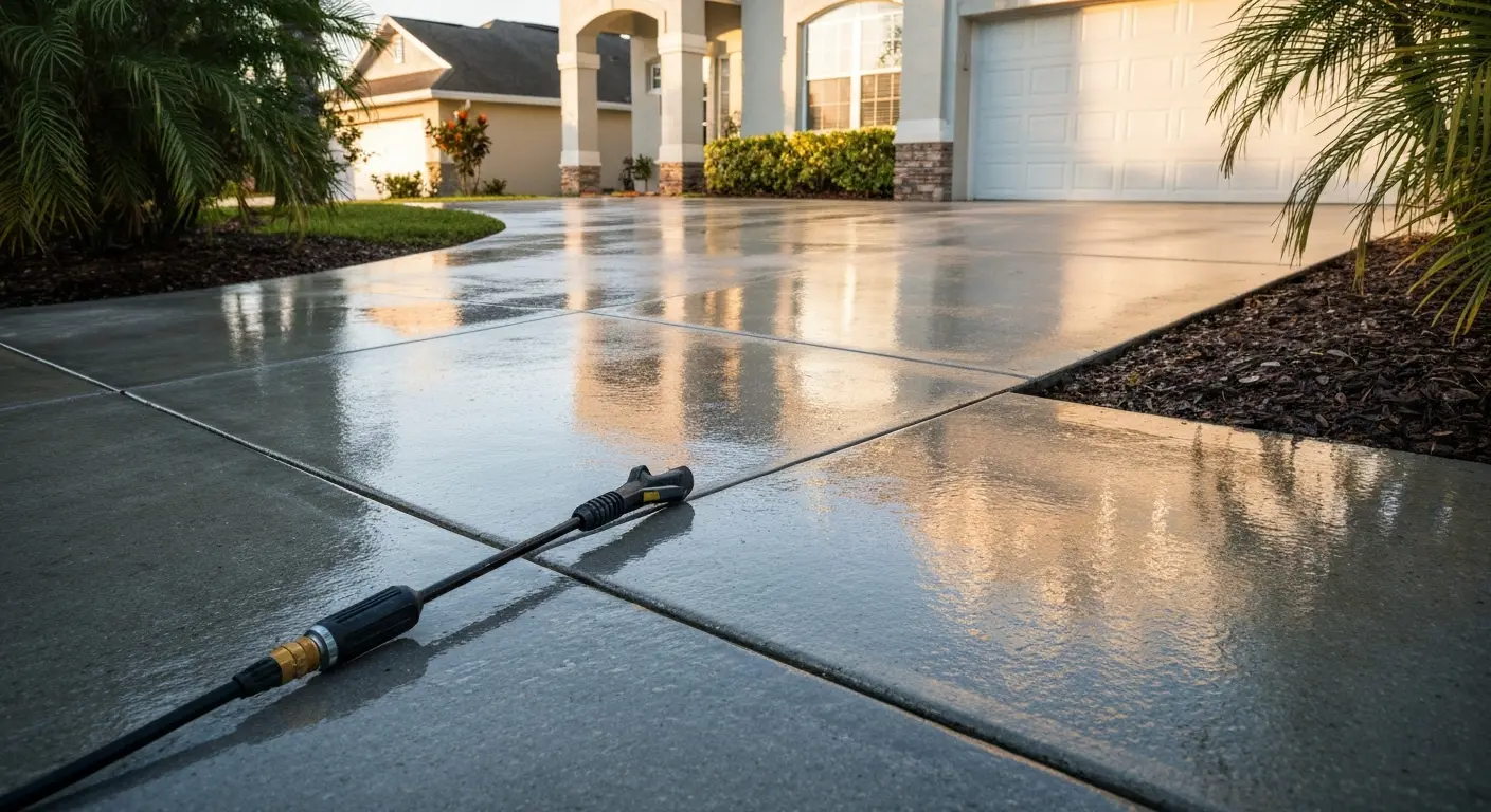 Residential driveway pressure washing