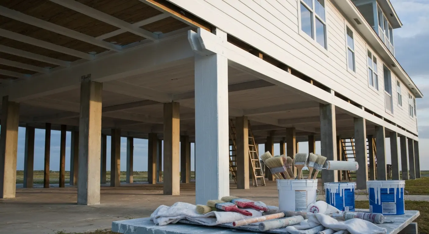 Exterior painting on pilings home