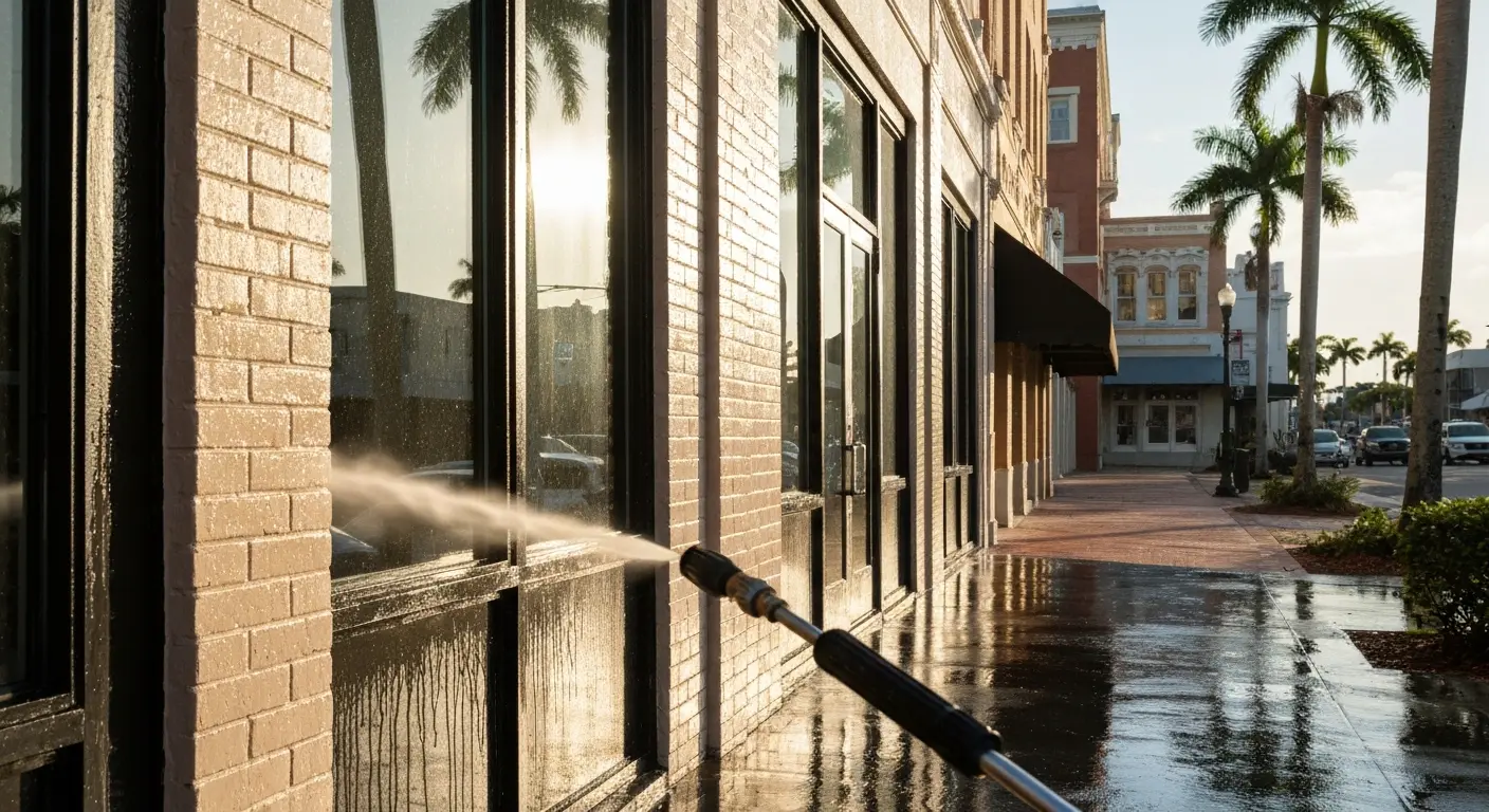 Commercial building pressure washing