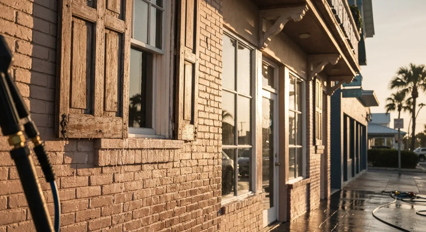 Pressure washing storefront