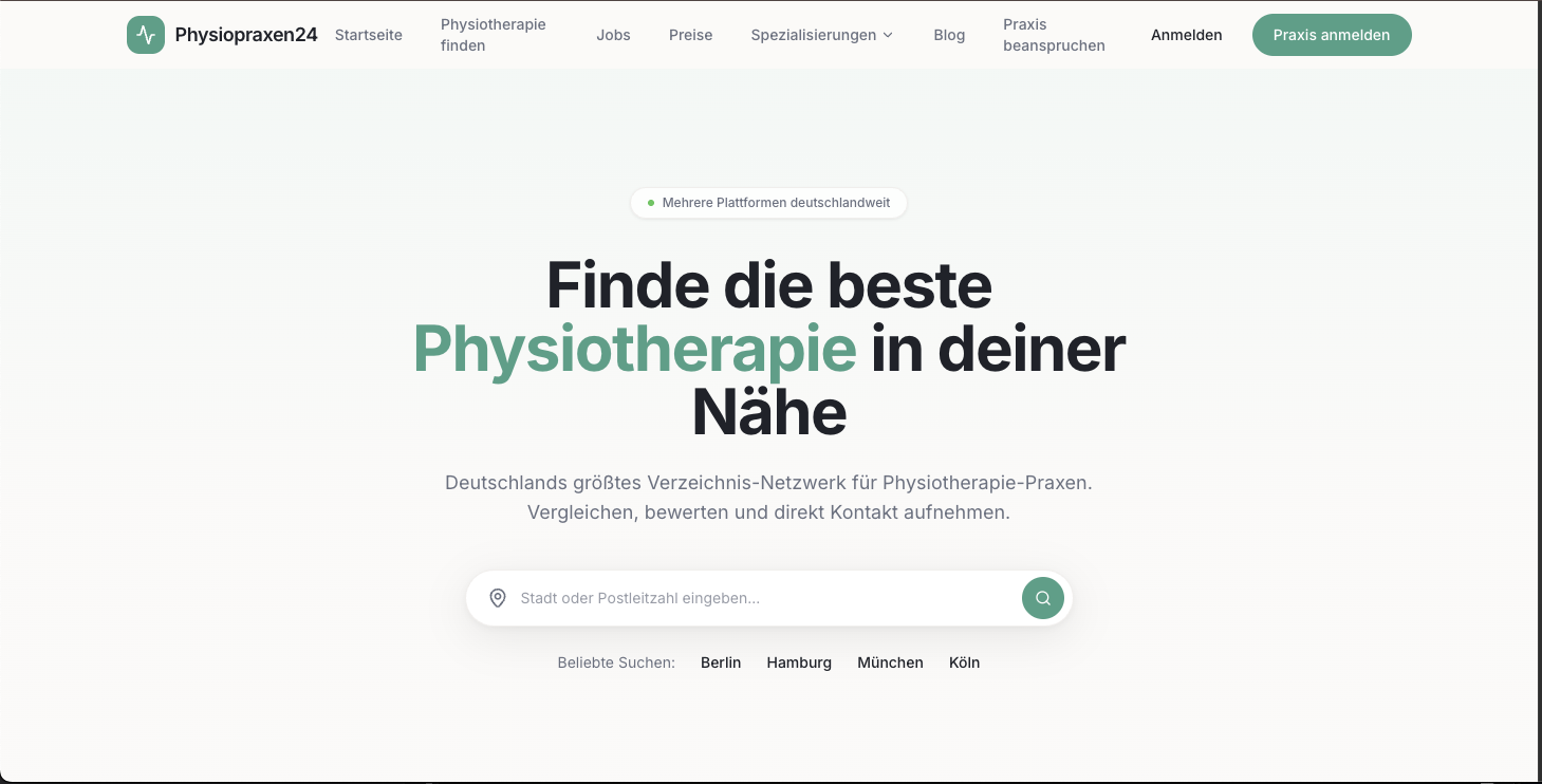 screenshot der website physiopraxen24
