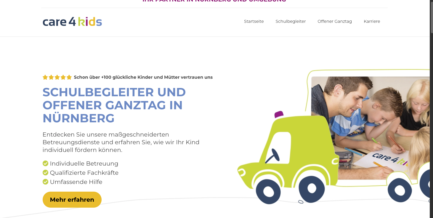 screenshot der website care4kids