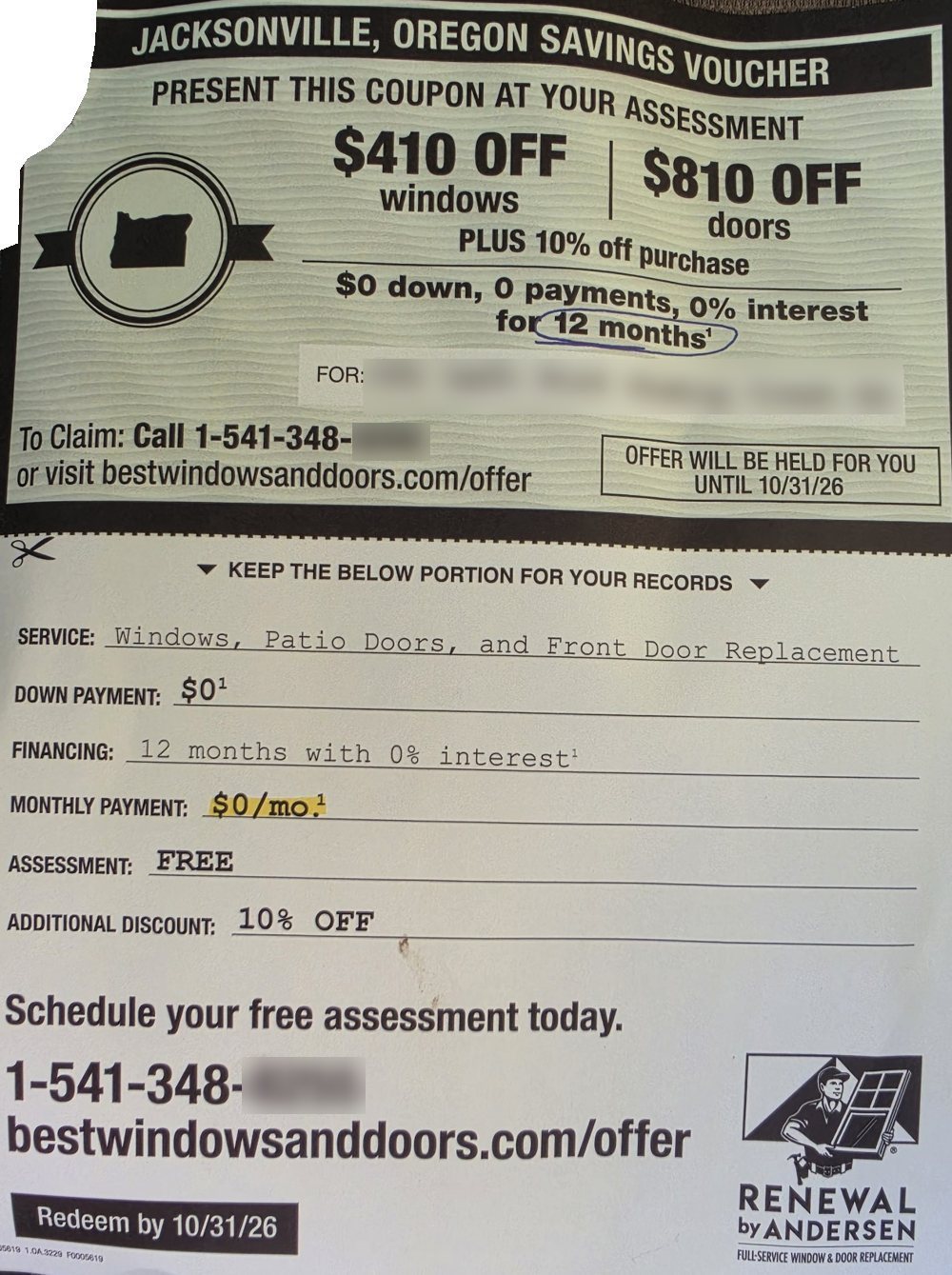 Example competitor window and door savings voucher
