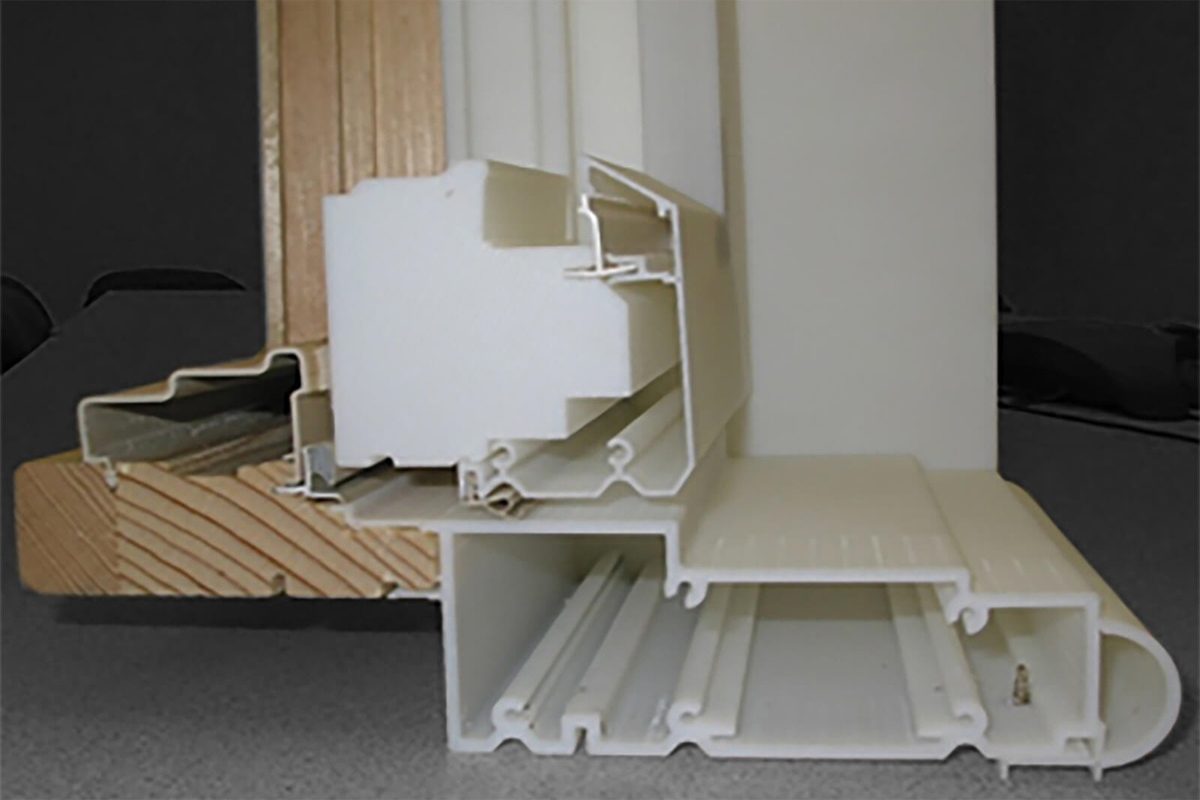 Cross-section prototype of a custom window casing