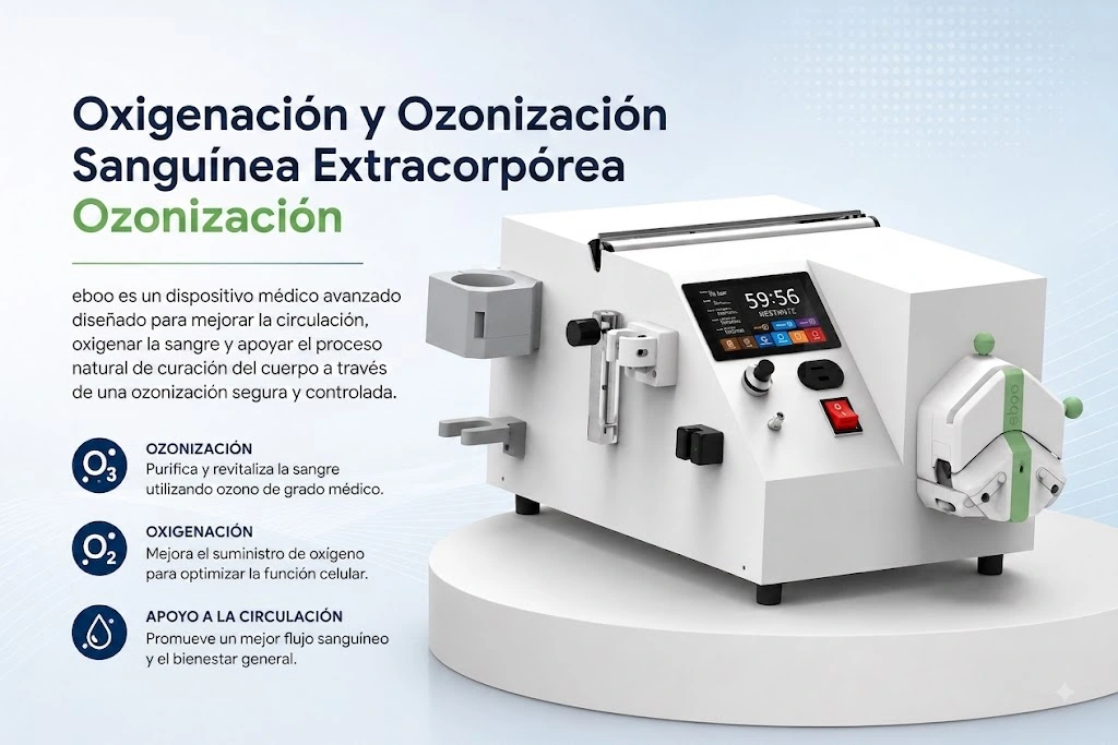 EBOO ozone machine for sale showing digital pump controls, oxygenation features, and medical grade EBOO equipment specifications for integrative medical clinics. EBOO ozone machine for sale showing digital pump controls, oxygenation features, and medical grade EBOO equipment specifications for integrative medical clinics.