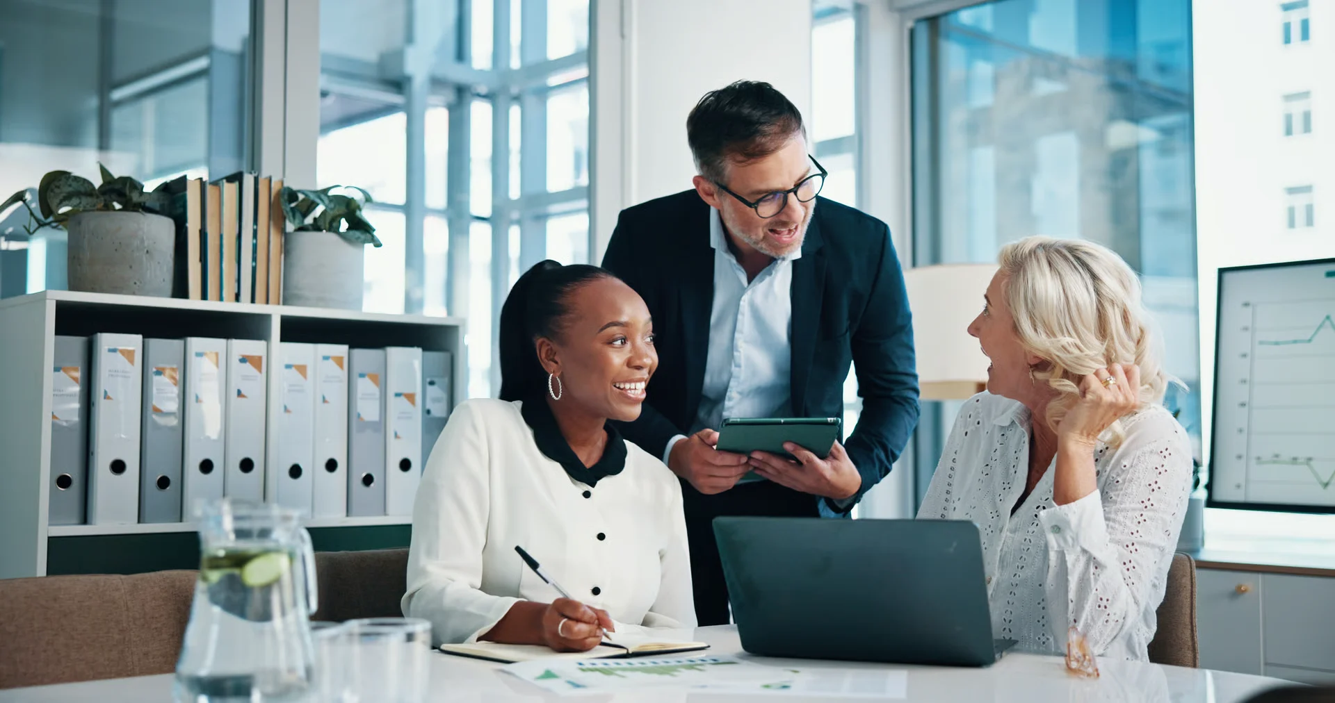 Accounting, office and business people with meeting