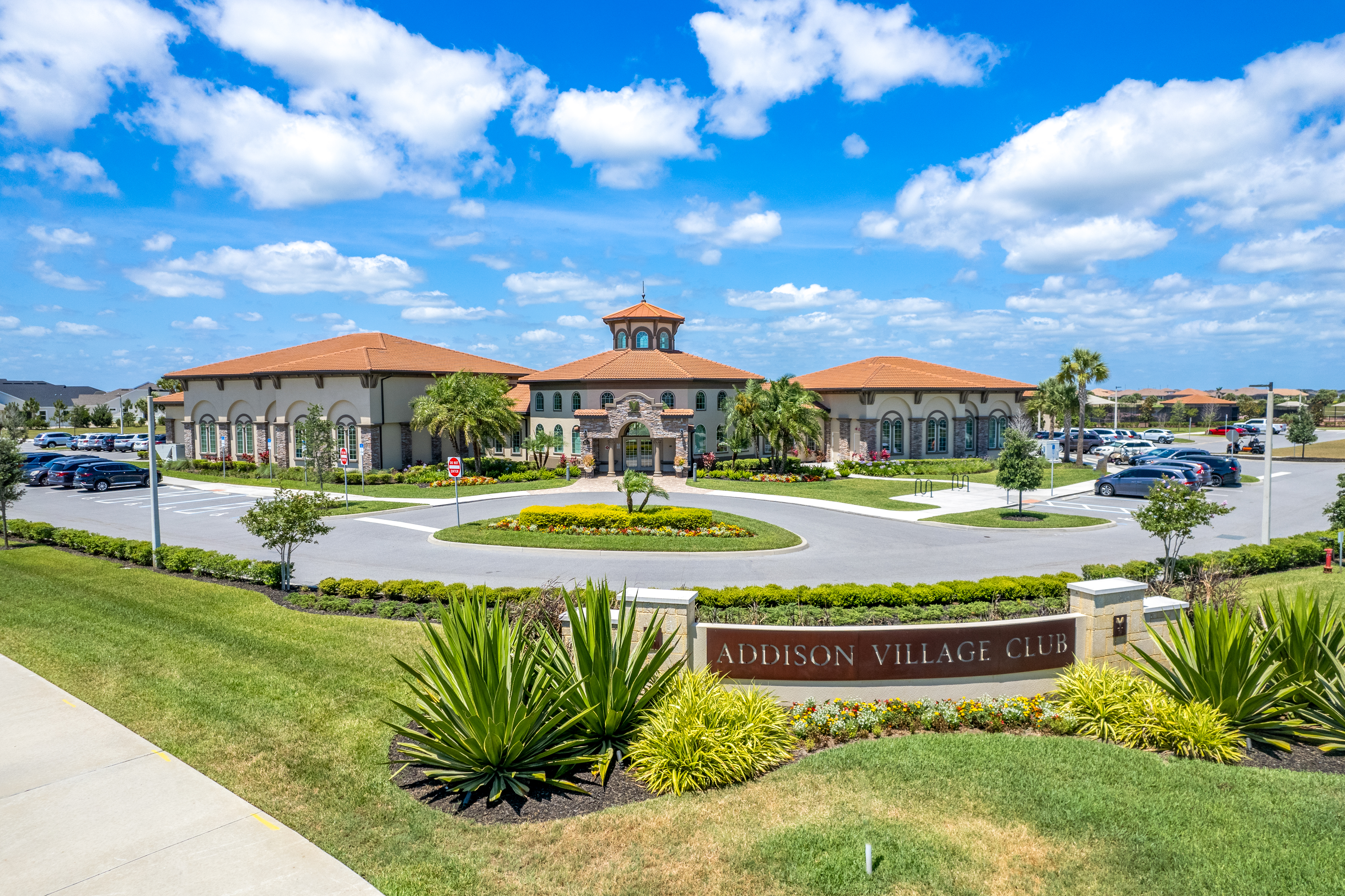 Community entrance and landscaping
