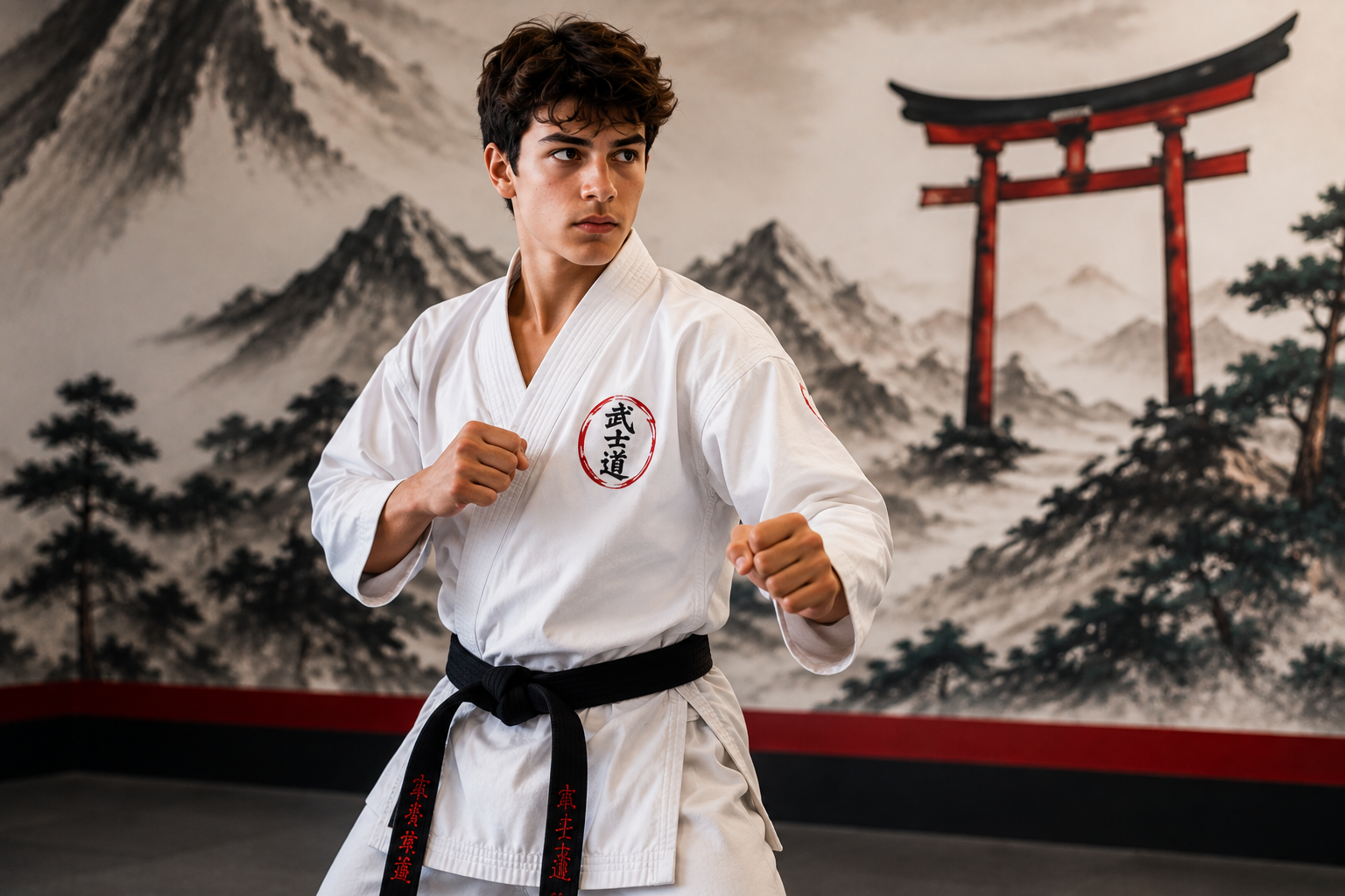 A teen in a white gi standing confidently