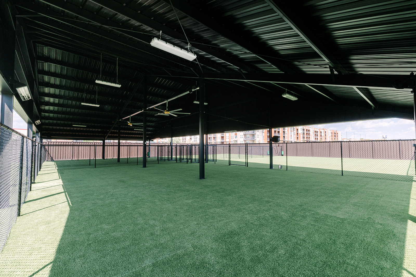Covered turf play yard