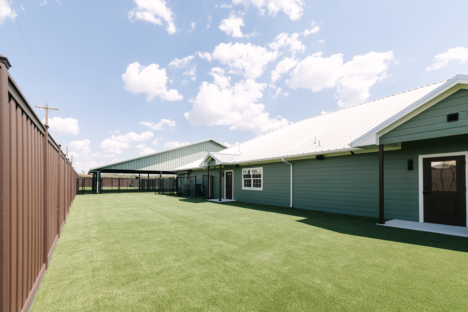 Outdoor grass yard under a blue sky