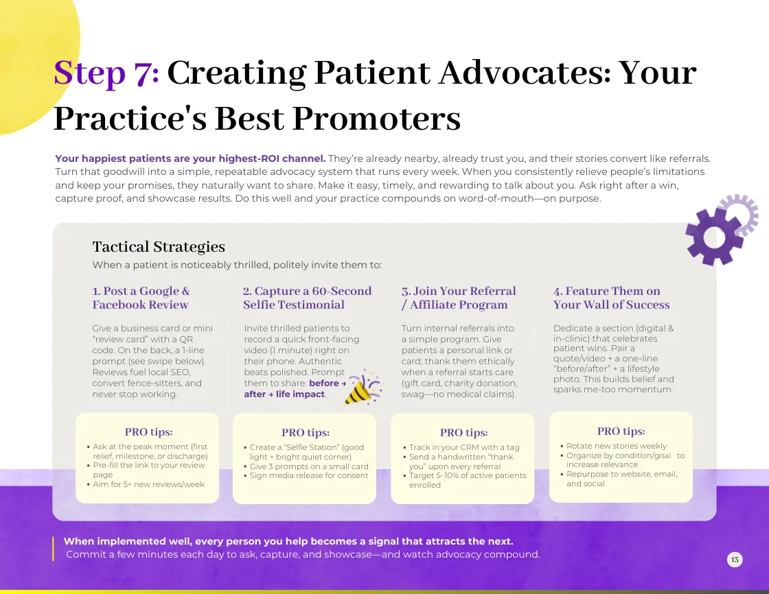 Page 13: turning patient advocacy into reviews, stories and referrals