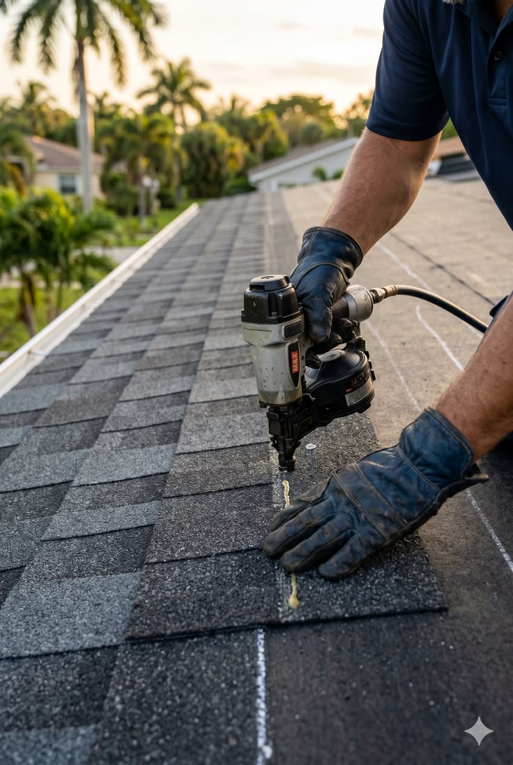 Crew installing architectural shingles in Manchester