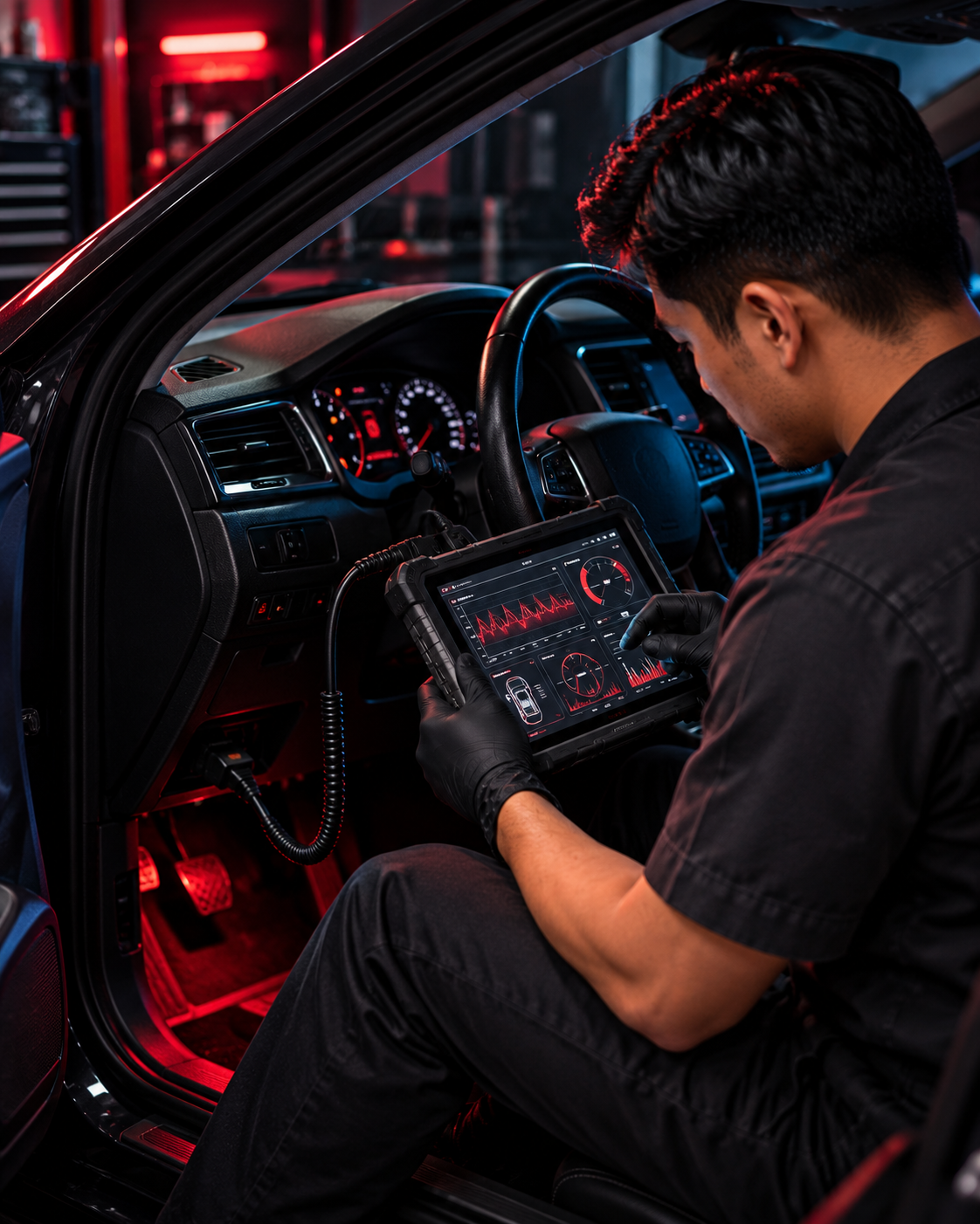 Diagnostic scanner connected to a vehicle