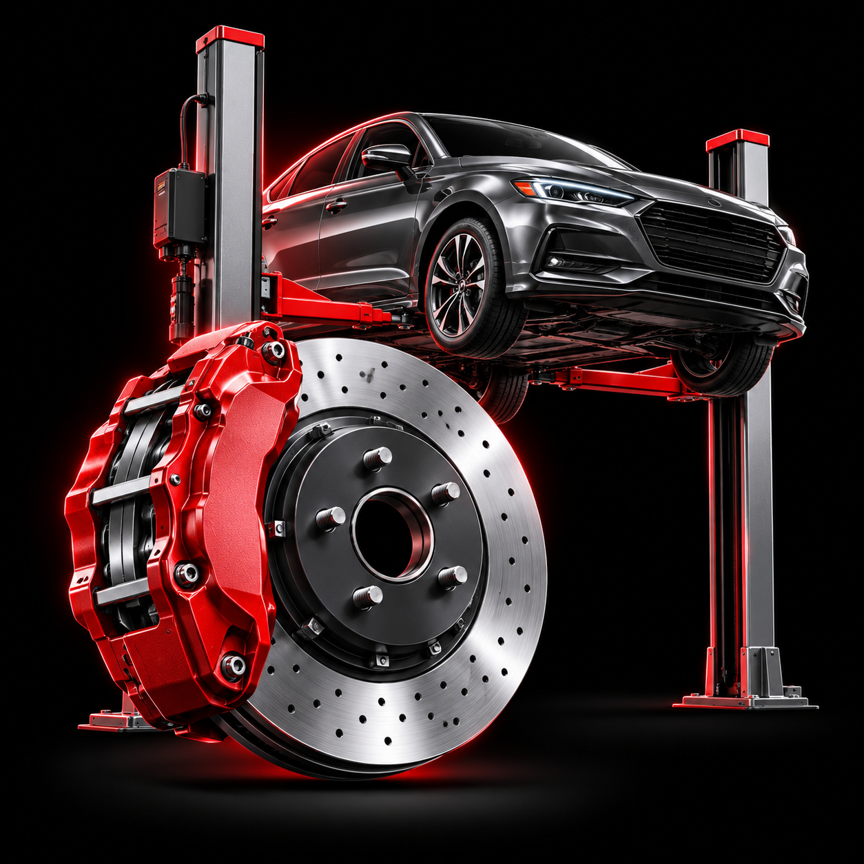 3D render of a car on a lift