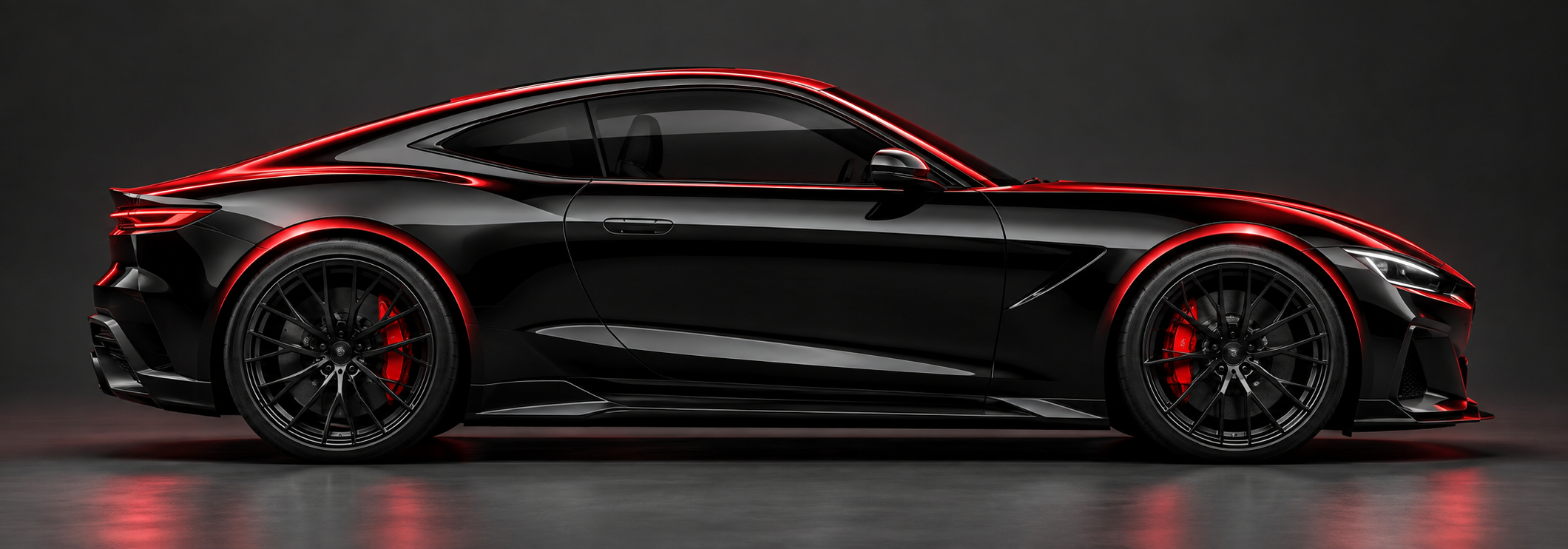 Black performance car with red edge lighting