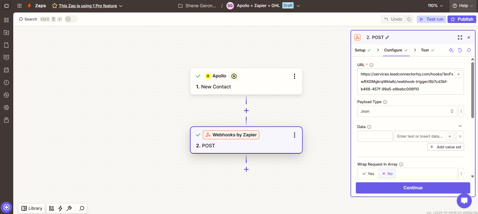 Zapier zap: Apollo new contact → webhook POST