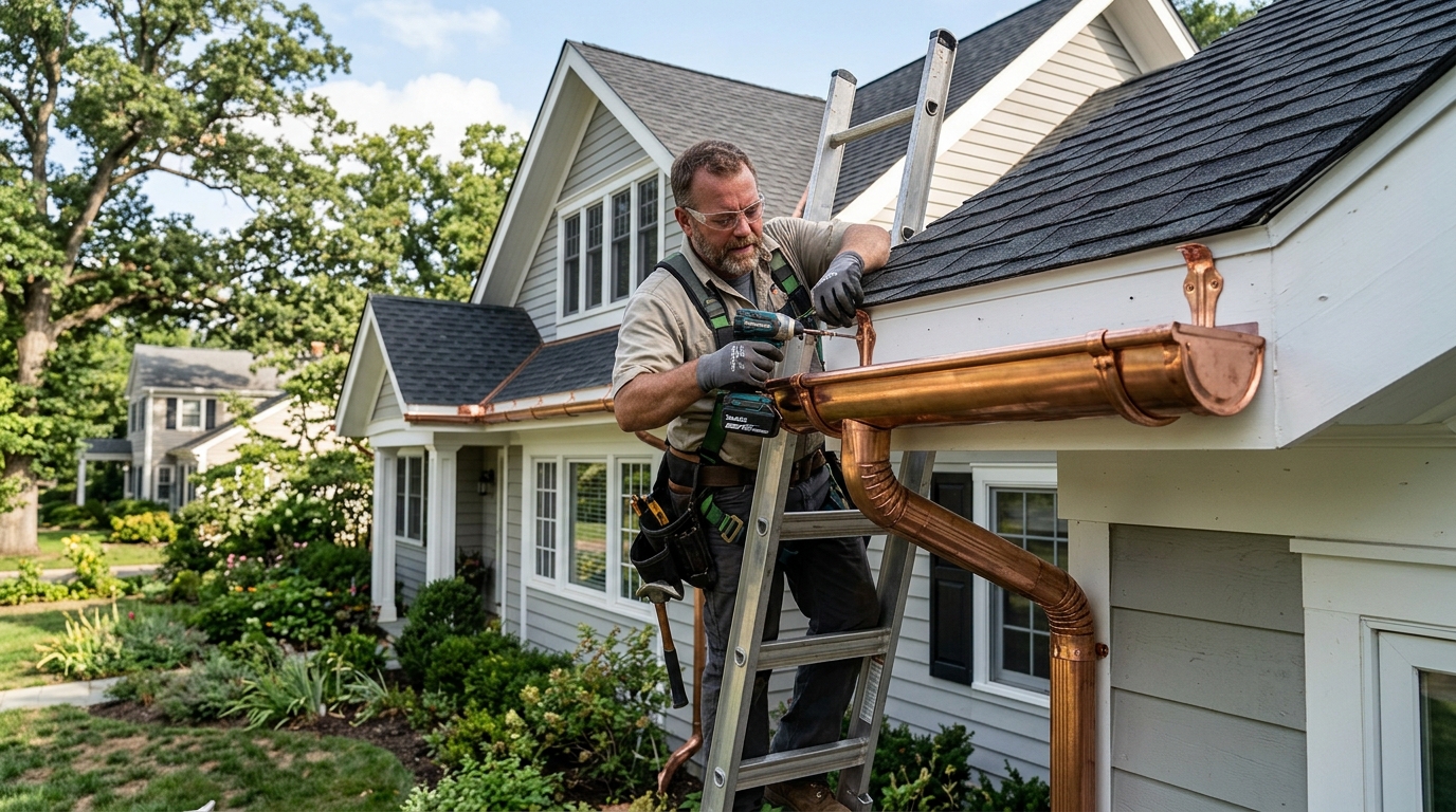 Half-round gutter installation Dallas Texas