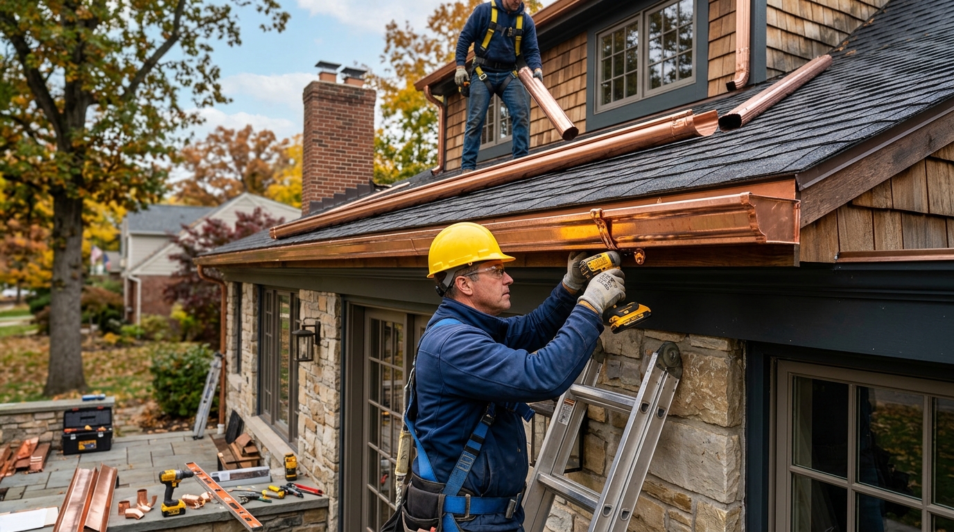 Copper gutter installation Dallas Texas