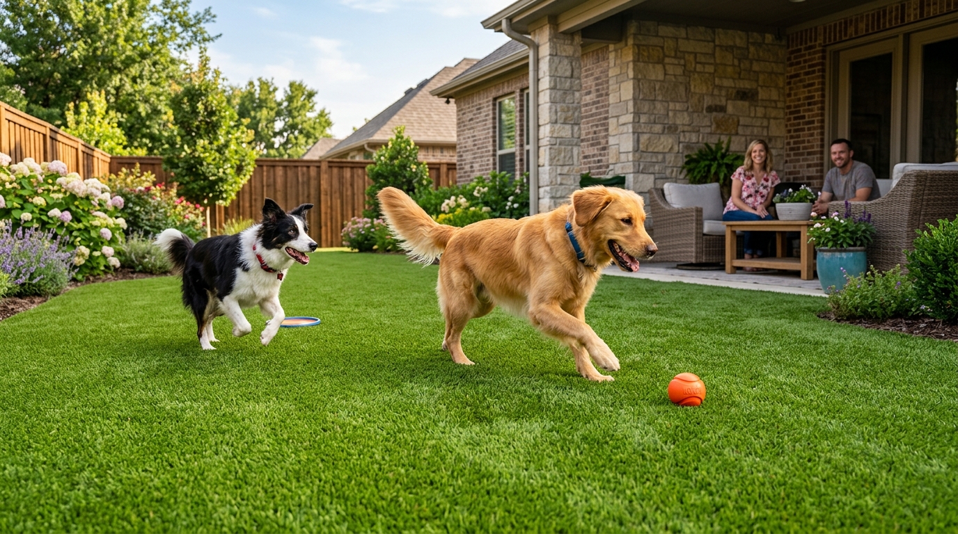 Pet friendly turf installation Dallas Texas dog safe synthetic grass