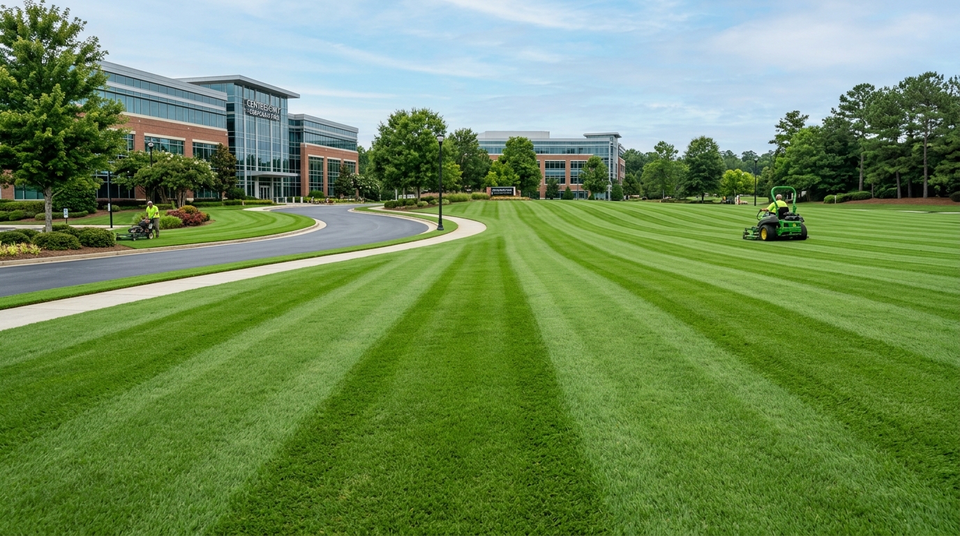 Commercial turf installation Dallas Texas office park synthetic grass