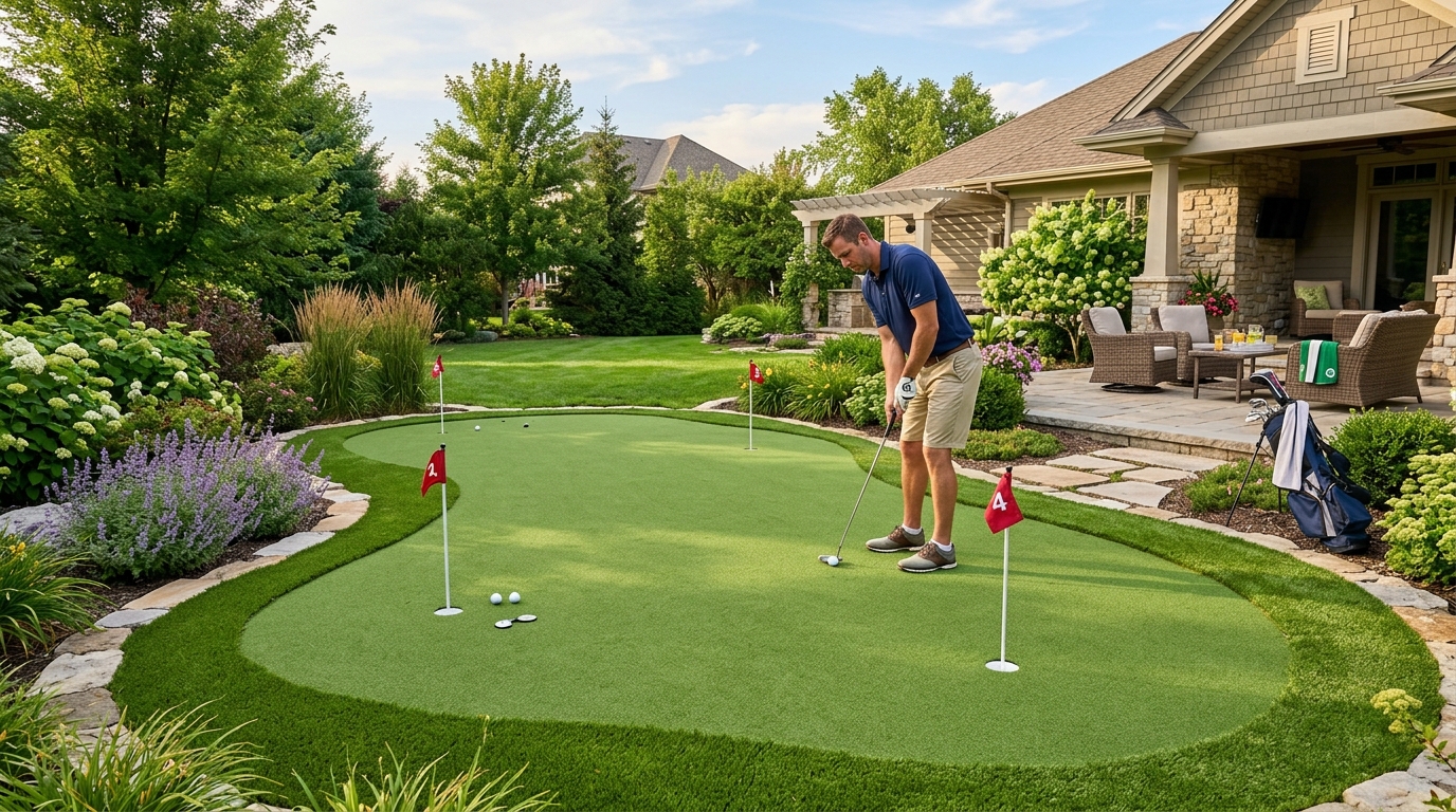 Backyard putting green installation Dallas Texas artificial turf