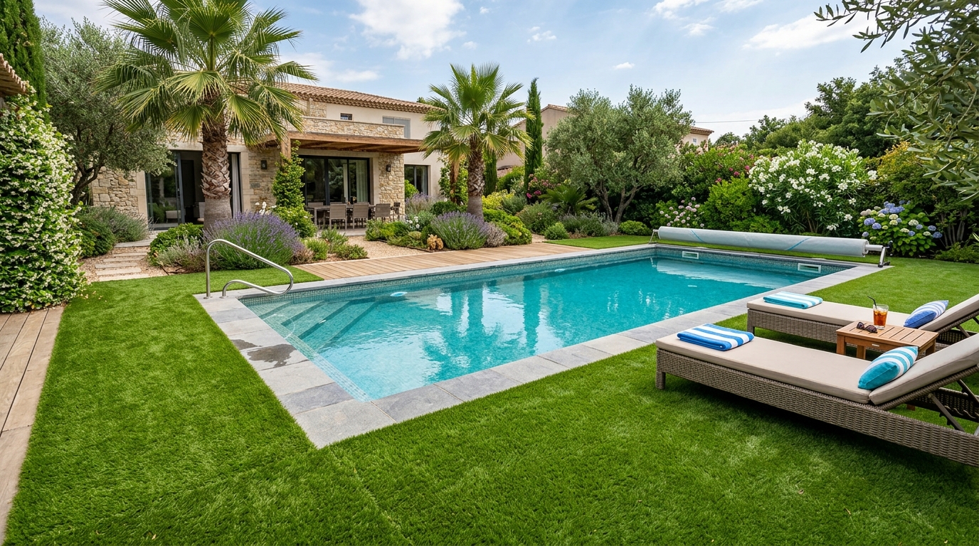 Pool surround turf installation Dallas Texas slip resistant artificial grass