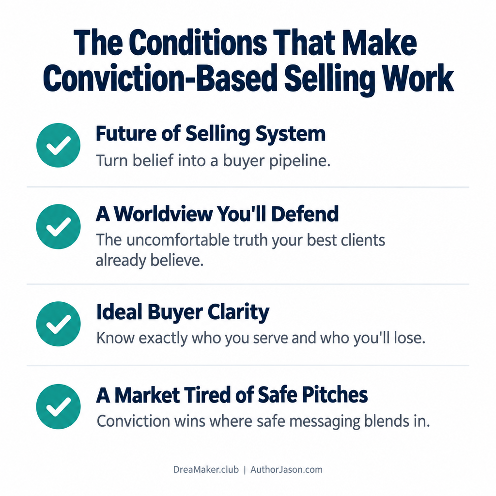 Infographic checklist: The Conditions That Make Conviction-Based Selling Work with Future of Selling System as Condition 1