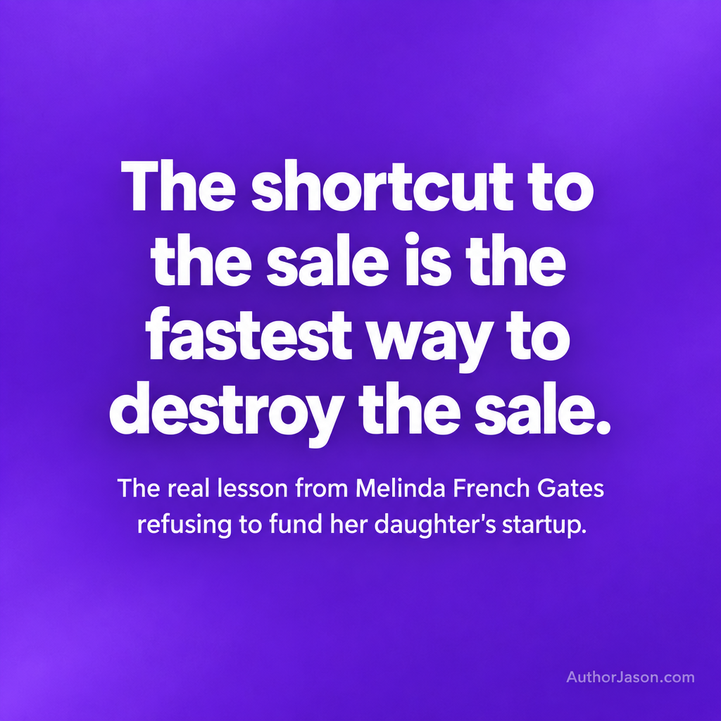 Quote card: The shortcut to the sale is the fastest way to destroy the sale — AuthorJason.com