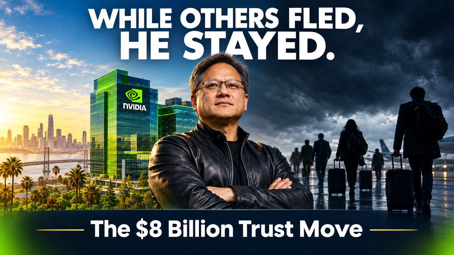 Jensen Huang stays in California while other billionaires flee — the $8 billion trust signal every founder must study