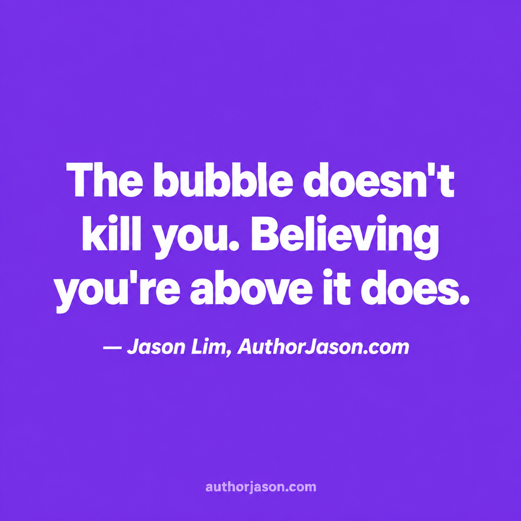 Quote card: Everyone is fighting to be the smartest AI company. The richest man in the room was selling the table they were all sitting at. — Jason Lim, AuthorJason.com