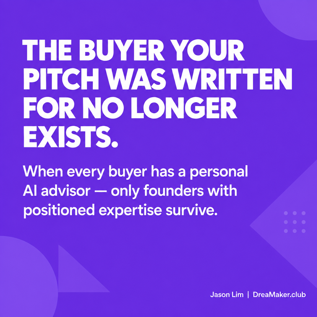 Purple quote card: The buyer your pitch was written for no longer exists — Jason Lim DreaMaker.club