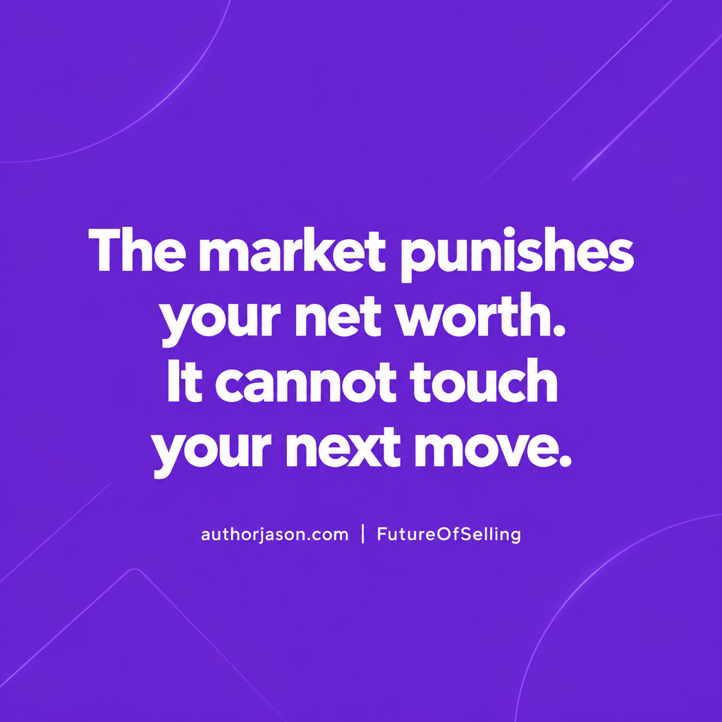 Purple quote card — The market punishes your net worth. It cannot touch your next move. AuthorJason.com