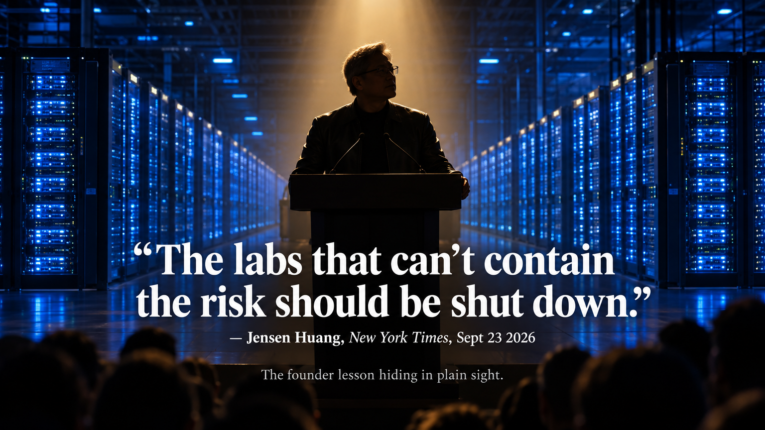 Jensen Huang at Nvidia AI data center — founder lesson on safety standards and category authority